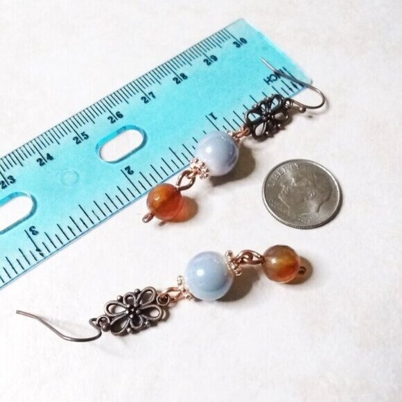 Mid-Length Dangle Earrings: Copper + Ceramic + Agate Beads! Casual Boho Chic! - Picture 5 of 6